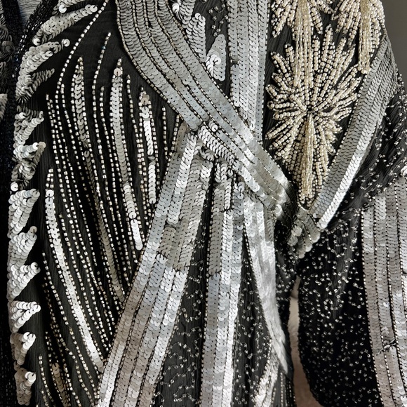 Vintage handmade Silver Beaded Sequined Duster Coat Long Jacket - Picture 14 of 16